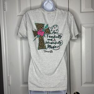 Optima Blessed Girl Graphic Tee Gray Short Sleeve Faith Shirt Medium